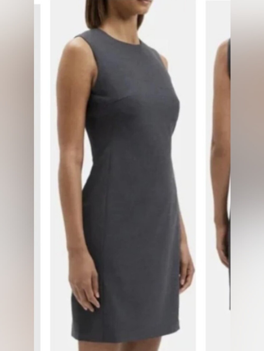 Theory Charcoal Melange Tailor Wool Stretch Sleeveless Sheath Dress Sz 8 Luxury
